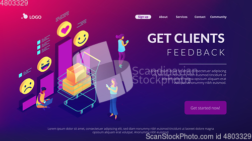 Image of Get clients feedback isometric 3D landing page.