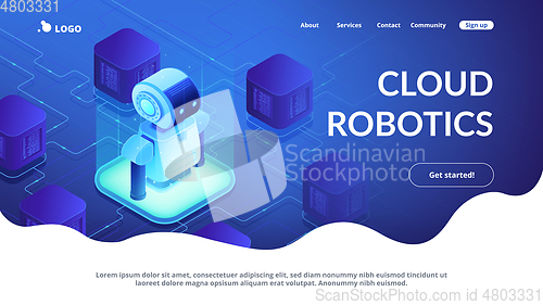 Image of Robotics networking isometric 3D landing page.