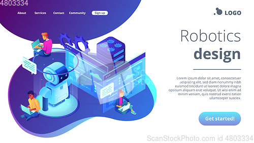 Image of Robotics developer isometric 3D landing page.