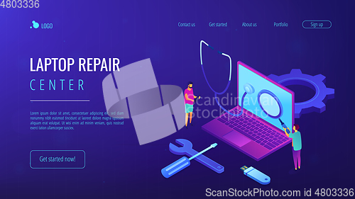 Image of Computer service concept isometric 3D landing page.