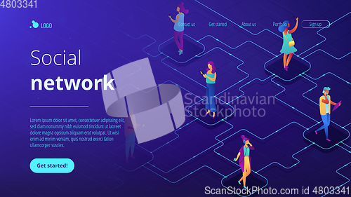 Image of Social network isometric 3D landing page.