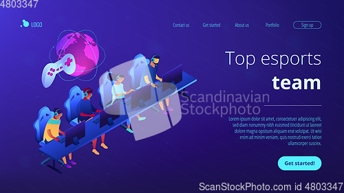 Image of Cybersport team isometric 3D landing page.