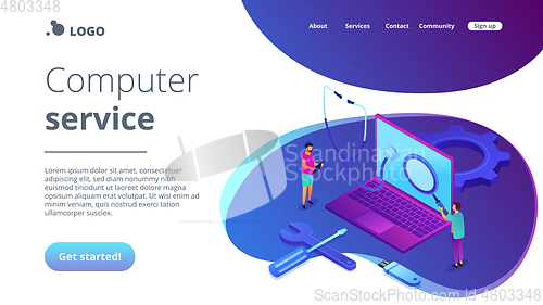 Image of Computer service concept isometric 3D landing page.