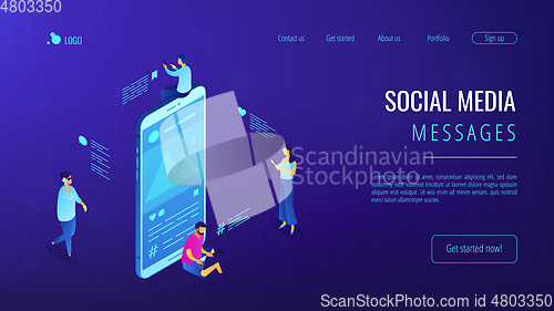 Image of Social media messages isometric 3D landing page.