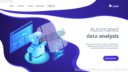 Image of Automated data analysis isometric 3D landing page.