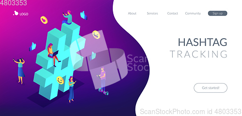 Image of Hashtag tracking isometric 3D landing page.