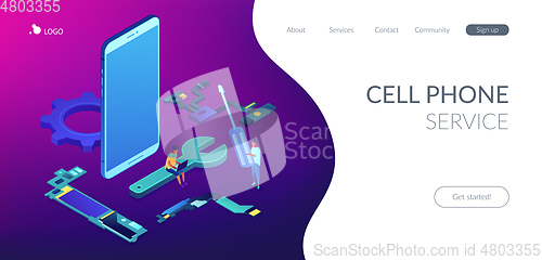Image of Smartphone repair concept isometric 3D landing page.