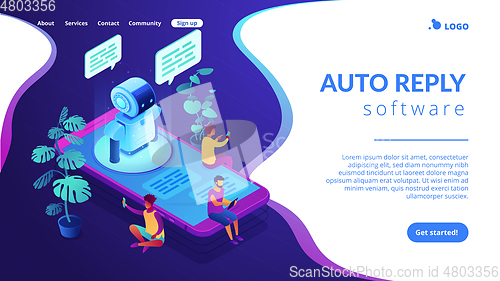 Image of Messenger chatbot isometric 3D landing page.