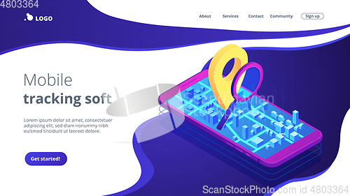 Image of Mobile tracking soft isometric 3D landing page.