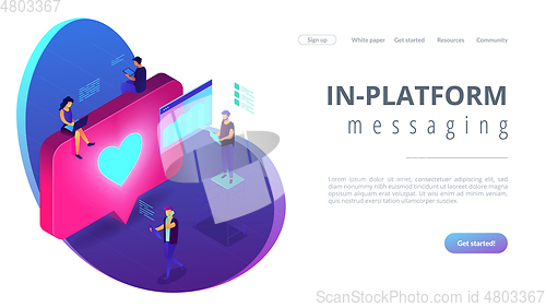 Image of Social media engagement isometric 3D landing page.