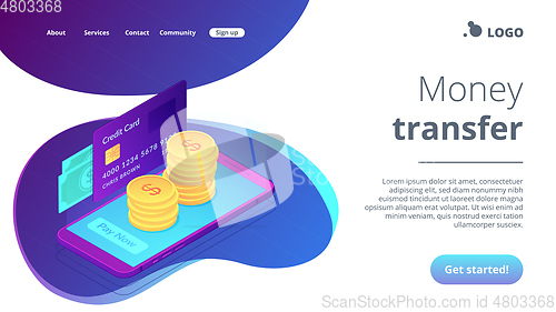 Image of Money transfer isometric 3D landing page.