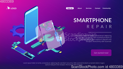 Image of Smartphone repair concept isometric 3D landing page.