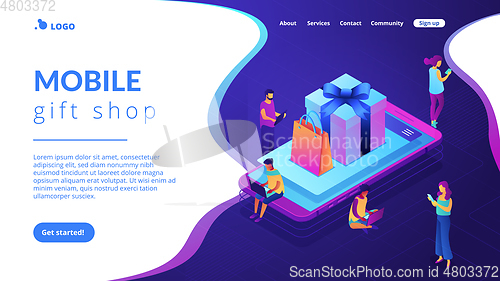 Image of Mobile store app isometric 3D landing page.
