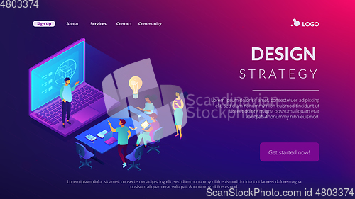 Image of Design strategy isometric 3D landing page.