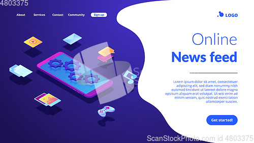 Image of Mobile content isometric 3D landing page.