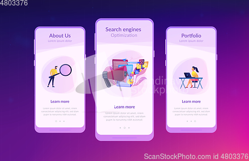 Image of Search engines optimization app interface template.