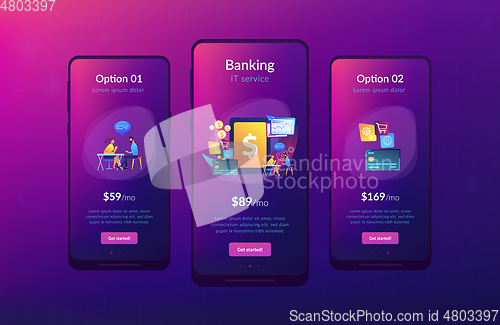 Image of Core banking IT system app interface template.