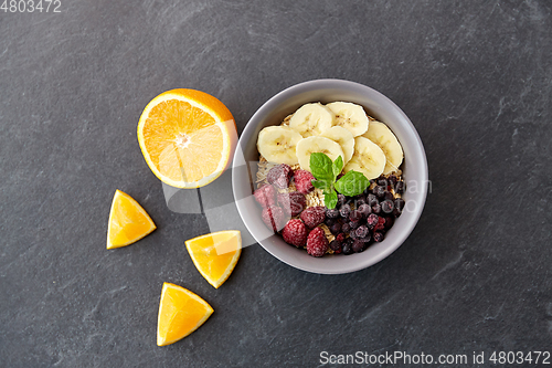 Image of cereal with wild berries, fruits and peppermint