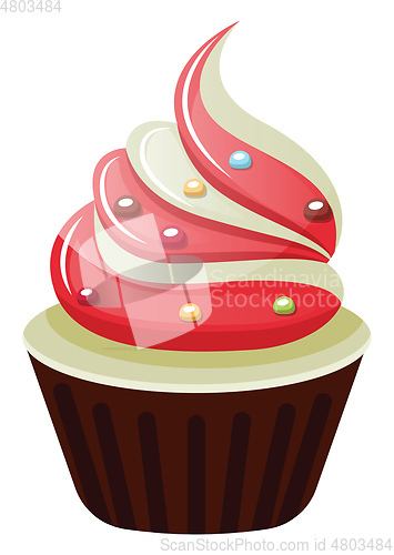 Image of Cupcake with red and white frosting illustration vector on white