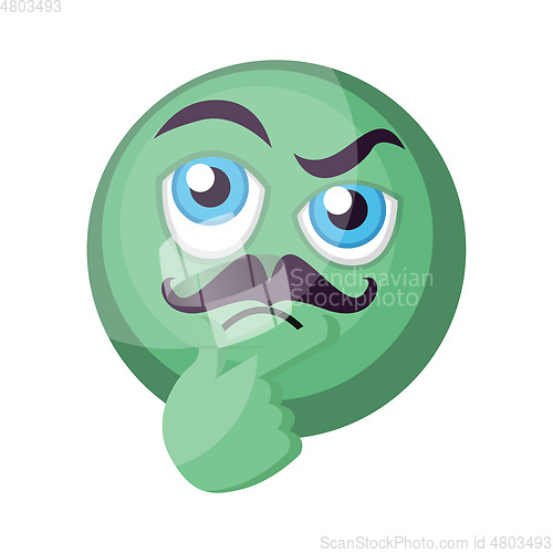 Image of Thinking green emoji face with mustashes vector ilustration on a