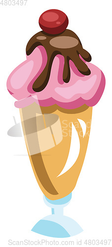 Image of High icecream cup with yellow and pink icecream choclate and che