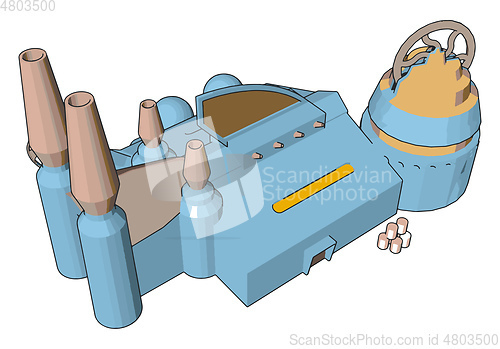 Image of 3D vector illustration of a blue manufacturing building white ba
