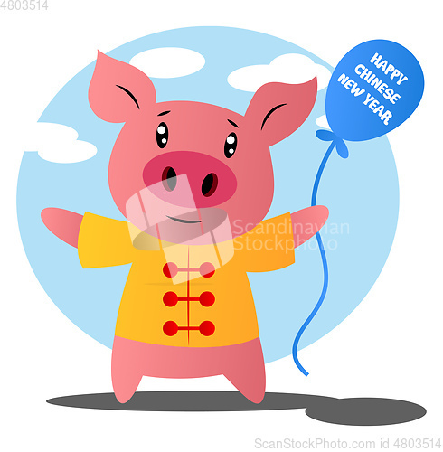 Image of Cartoon pig celebrating chinese new year vector illustartion on 