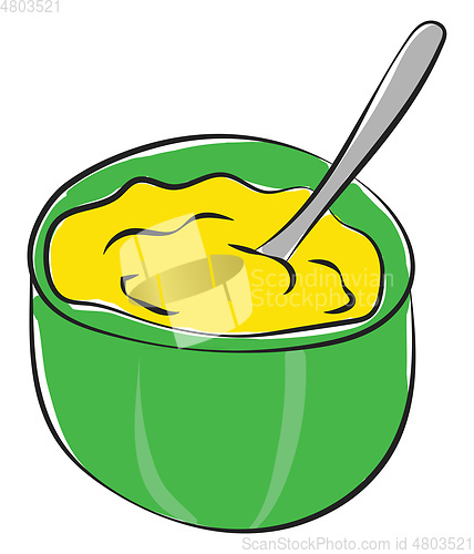 Image of Cartoon giant green bowl filled with mashed potatoes vector or c