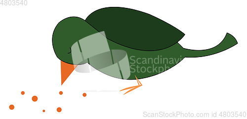 Image of A green bird eating seeds looks cute vector or color illustratio