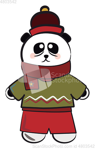 Image of Panda in Christmas dress vector or color illustration