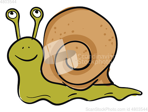 Image of Emoji of a happy green-colored snail vector or color illustratio