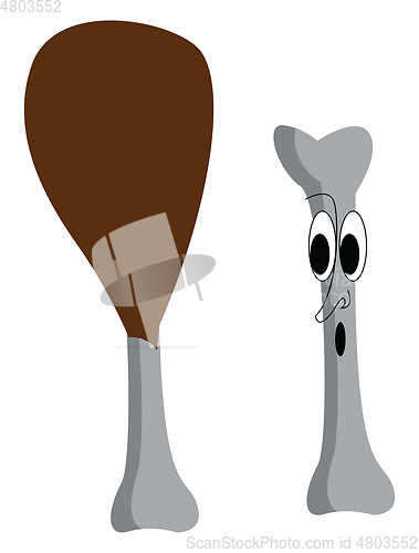 Image of Brown chicken leg and bone with a suprised face vector illustrat