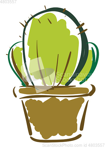 Image of Painting of a prickly cactus plant in a flower pot vector color 