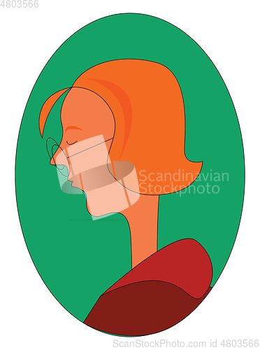 Image of Profile of a ginger woman with round glasses inside green elipse