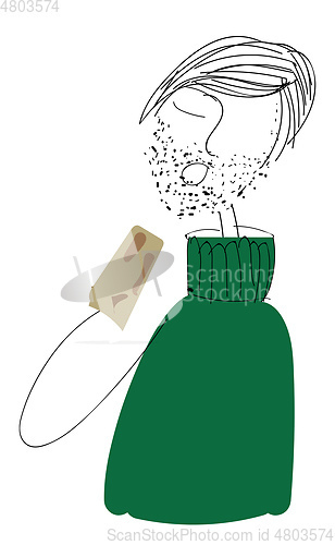 Image of A boy eating vector or color illustration
