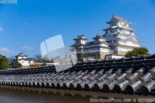 Image of White Himeji castle with blue sky