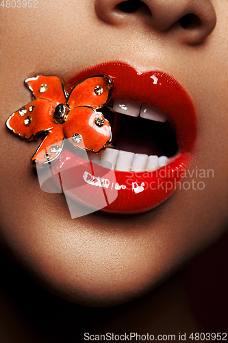 Image of beautiful woman lips closeup