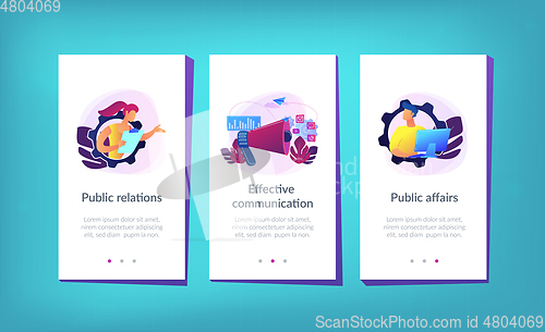 Image of Public relations app interface template.