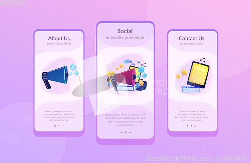 Image of Social networks promotion app interface template.