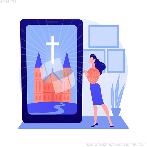 Image of Online church abstract concept vector illustration.