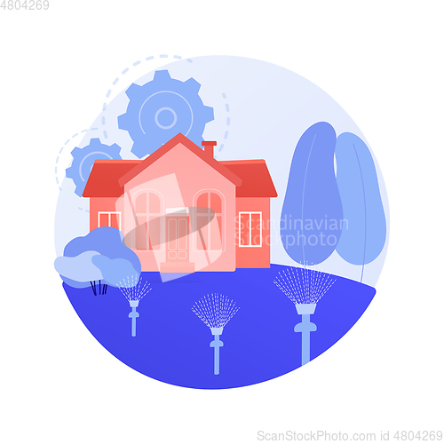 Image of Lawn watering system abstract concept vector illustration.