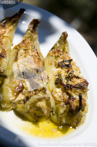 Image of greek food stuffed peppers 