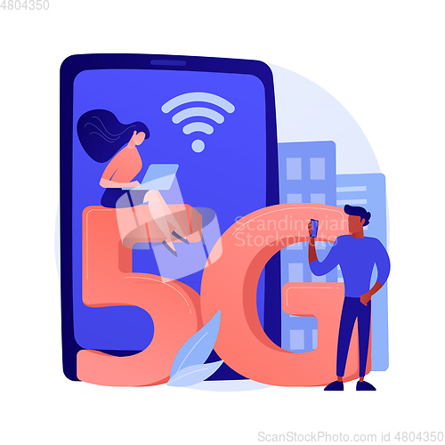 Image of Mobile phones 5G network abstract concept vector illustration.