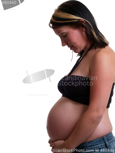 Image of Profile image of pregnant woman belly bare