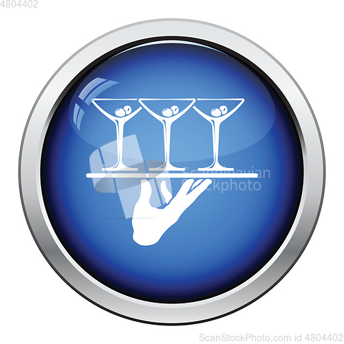 Image of Waiter hand holding tray with martini glasses icon