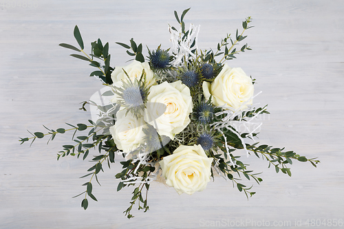 Image of Bouquet of fresh white yellow roses