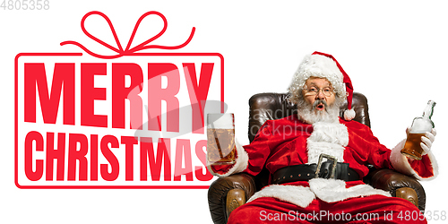 Image of Santa Claus wishing happy New Year and Merry Christmas