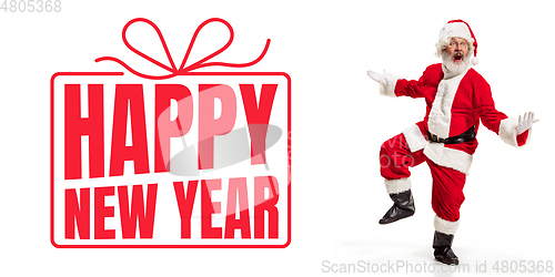 Image of Santa Claus wishing happy New Year and Merry Christmas