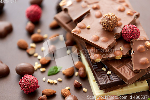 Image of close up of different chocolates, candies and nuts