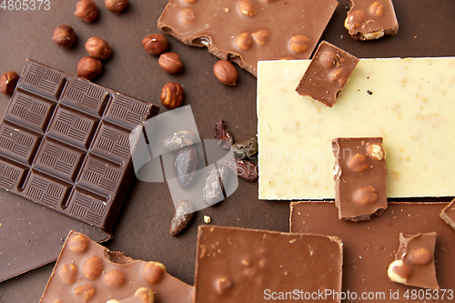 Image of chocolate bars with hazelnuts and cocoa beans